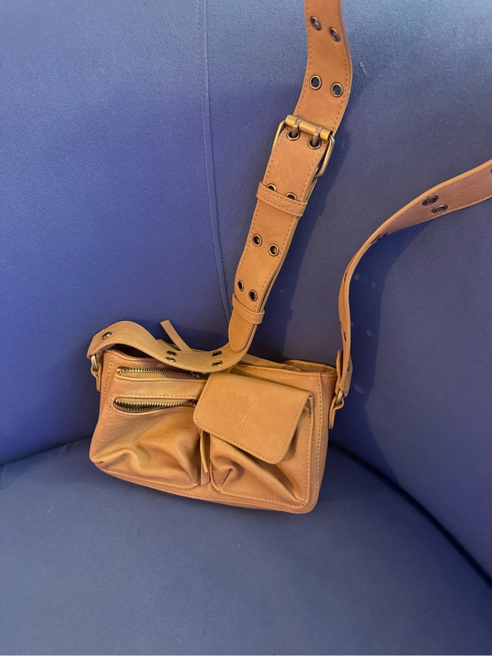 Tan Leather Crossbody Bag with Front Pocket